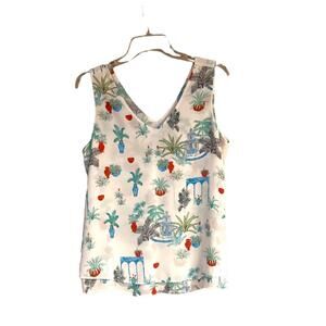 AnnTaylor Factory Tank Top Blouse V-neck Floral Garden Tropical Tiered Size S